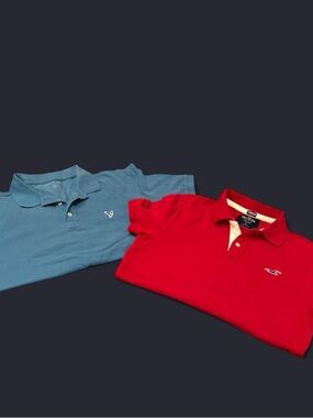 Hollister Two-Pack Men’s Polo Shirts in Red and Light Blue